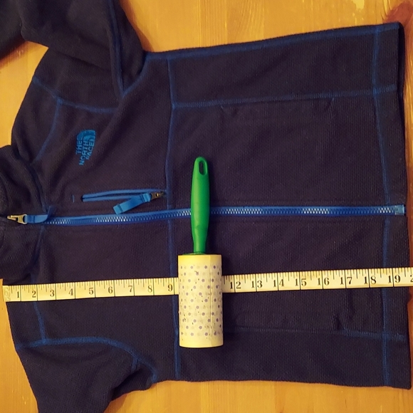 Boys North Face zip up fleece navy blue w/teal trim and logo - Picture 5 of 9